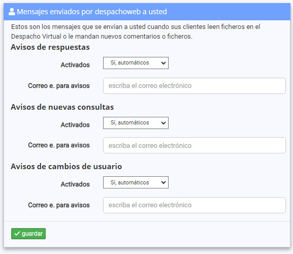 Mensajes enviados por despachoweb a usted