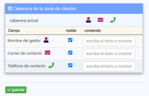 Cabecera de la zona de clientes